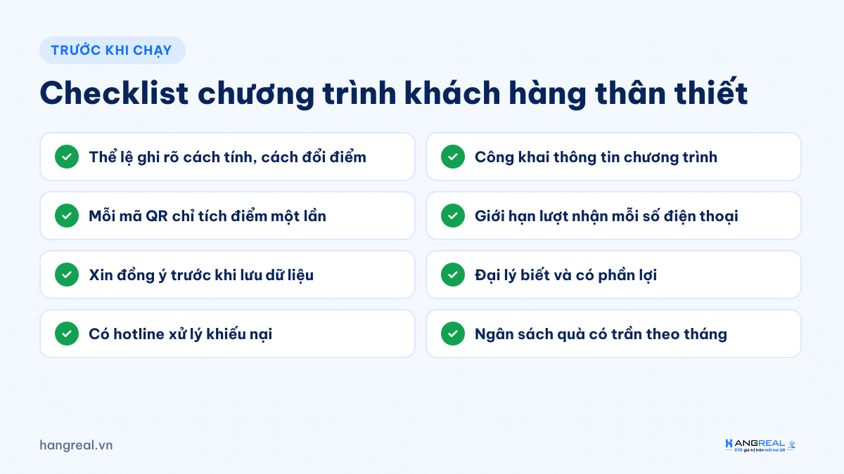 Checklist trước khi chạy chương trình khách hàng thân thiết