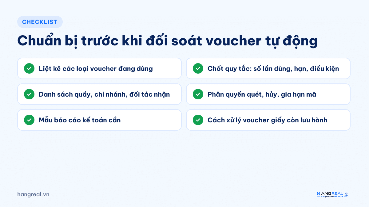 Checklist chuẩn bị trước khi đối soát voucher tự động