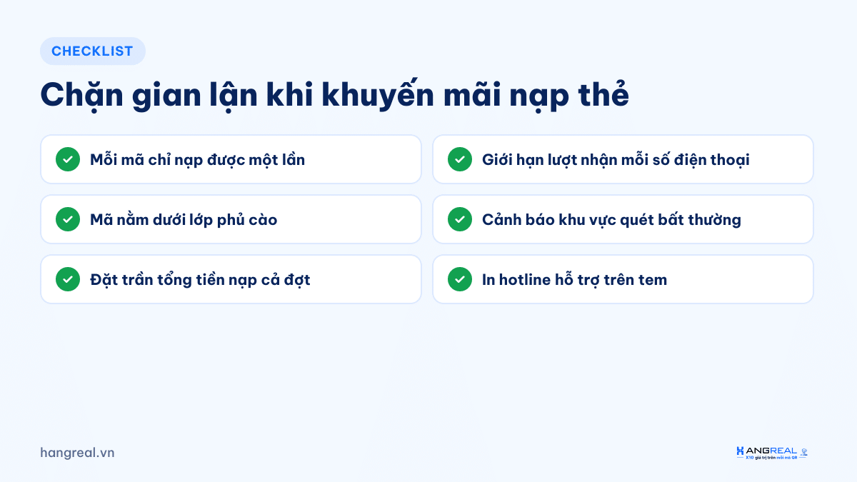 Checklist chặn gian lận khi khuyến mãi nạp thẻ bằng mã QR