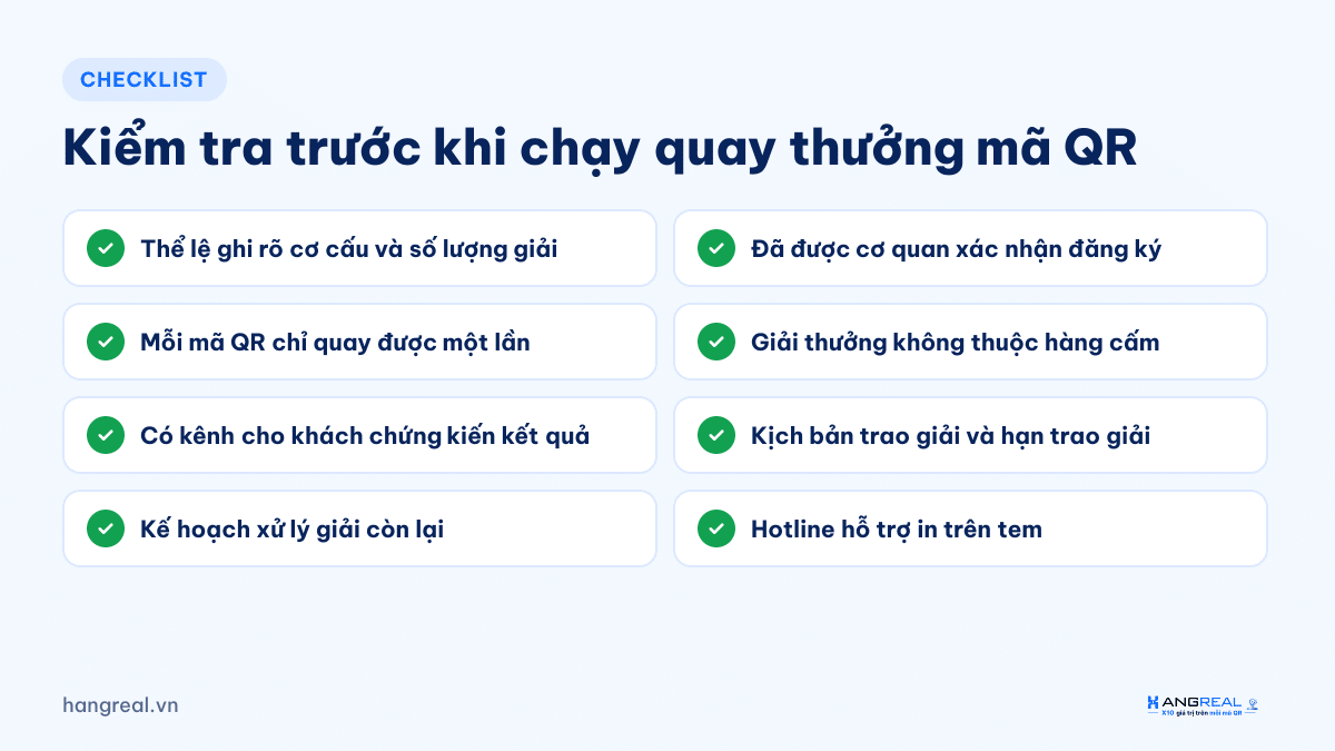 Checklist kiểm tra trước khi chạy quay thưởng mã QR
