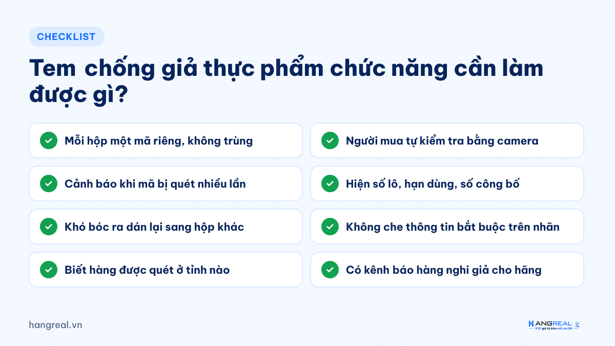Checklist tiêu chí chọn tem chống giả thực phẩm chức năng