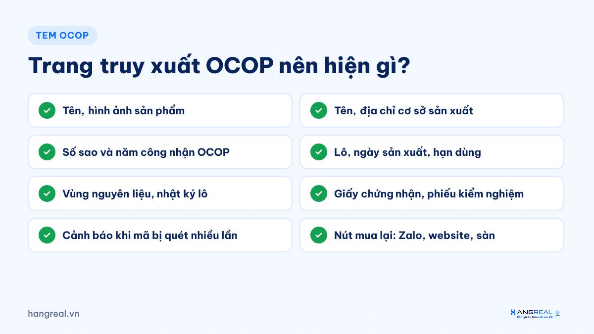 Checklist thông tin cần có trên trang tem truy xuất nguồn gốc OCOP
