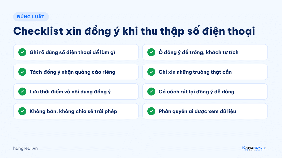 Checklist xin đồng ý khi thu thập số điện thoại khách hàng theo Luật Bảo vệ dữ liệu cá nhân
