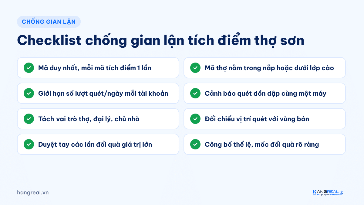 Checklist chống gian lận trong chương trình tích điểm thợ sơn