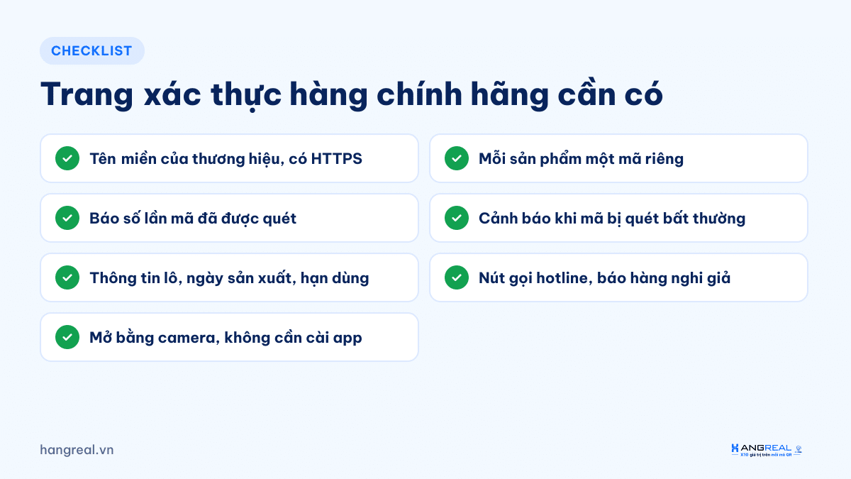 Checklist những gì một trang xác thực hàng chính hãng cần có
